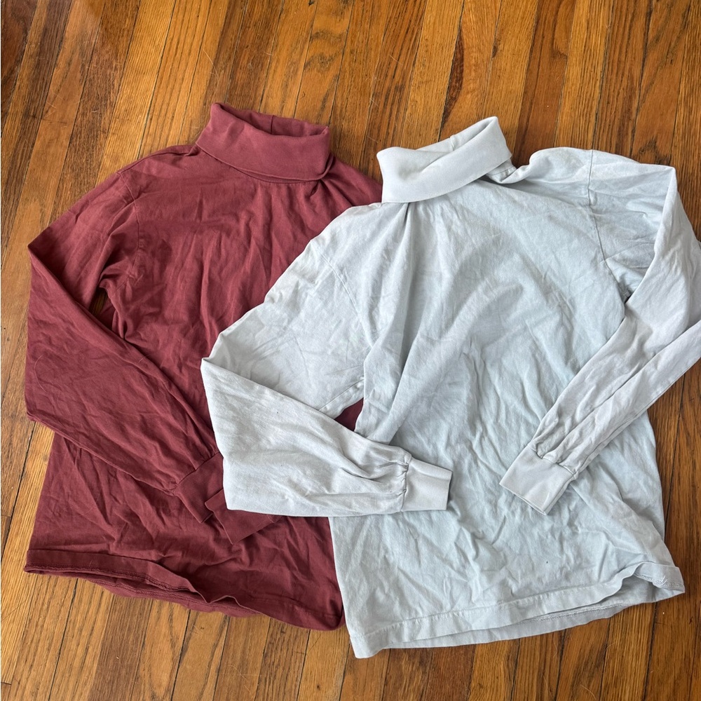 Los Angeles Apparel Long Sleeve Tops in Burgundy and White
